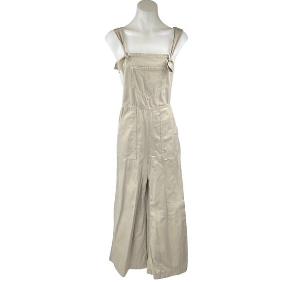 NEW Anthropologie Beige Sleeveless Baggy Wide Leg Palazzo Overall Jumpsuit Sz M - Picture 2 of 7